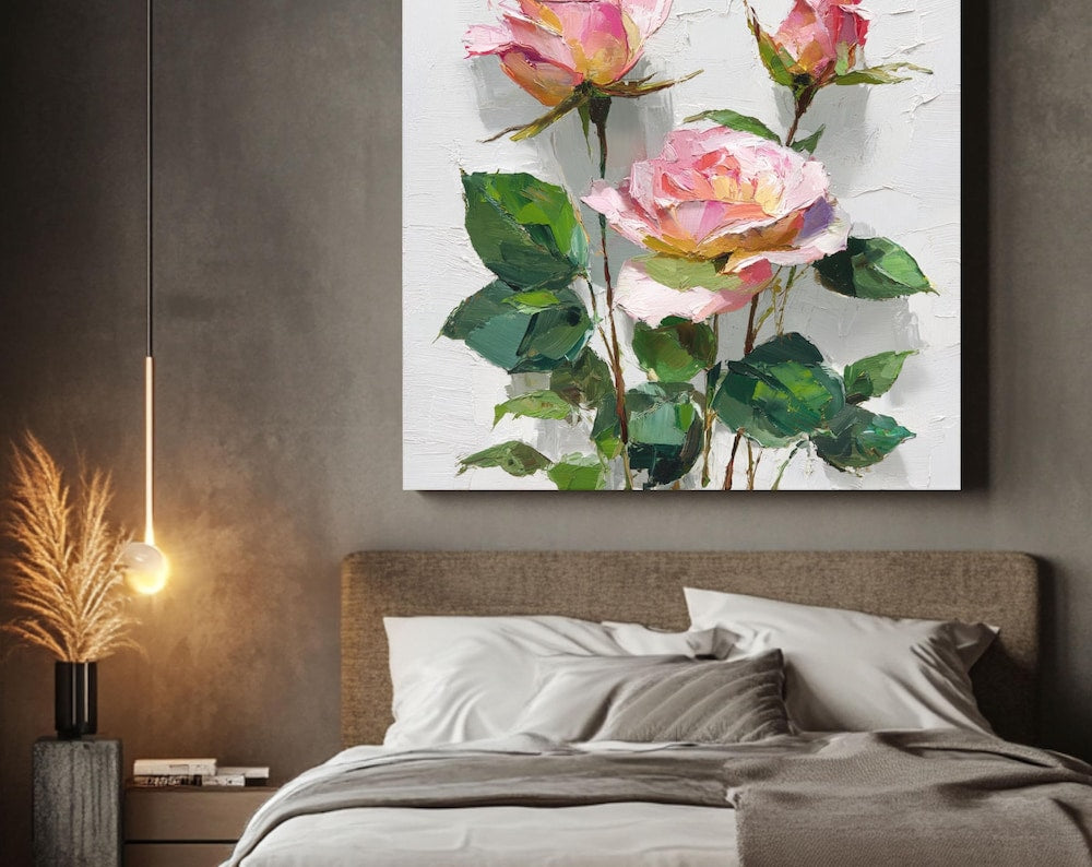 Textured Pink Rose Impasto Oil Painting