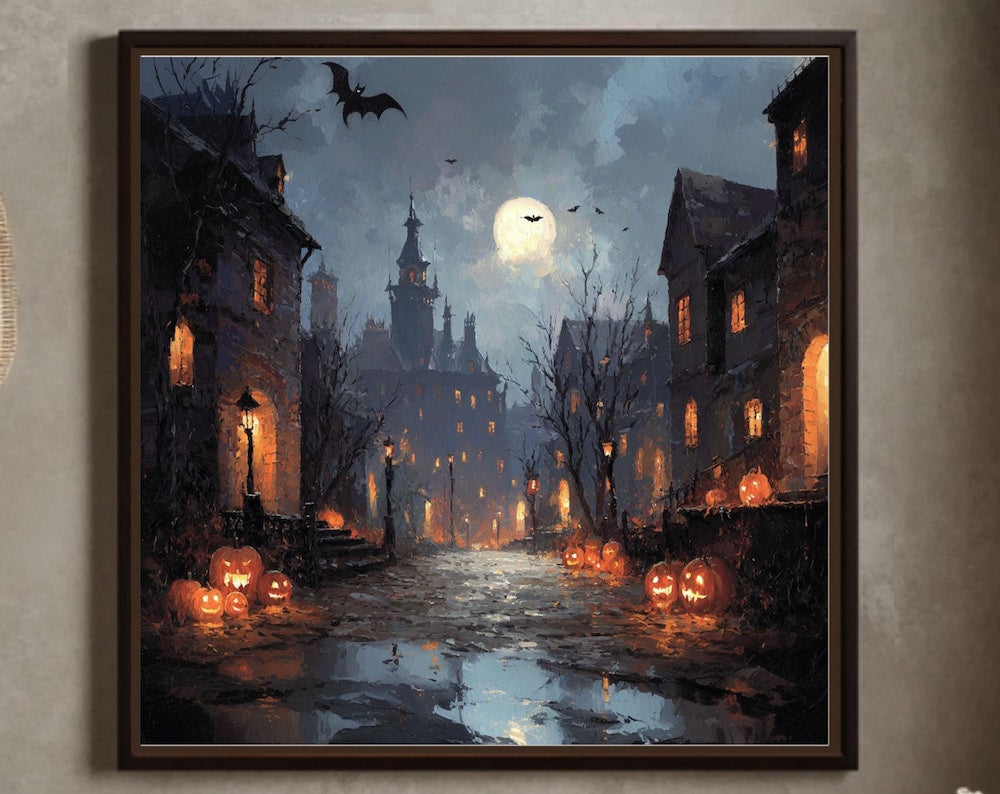 Haunted Halloween Town Canvas Print