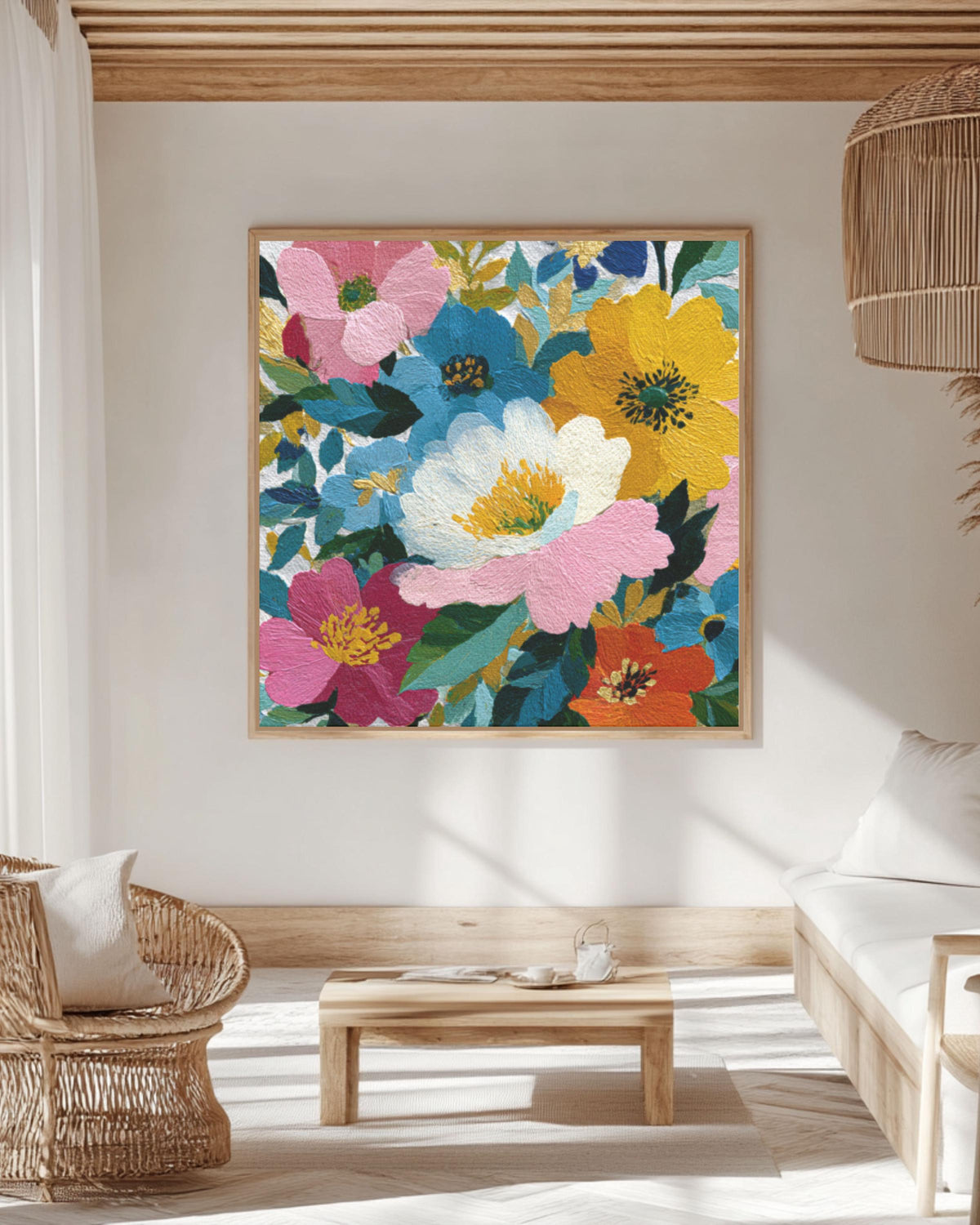 Colorful Floral Canvas Wall Art: Modern Botanical Painting Print