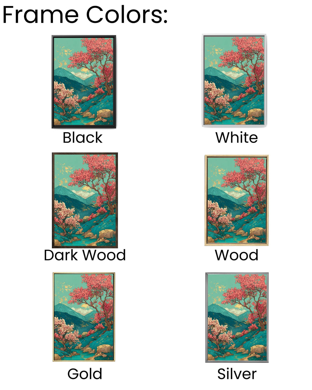 Japanese Landscape Canvas Print: Cherry Blossom & Green Mountain Art