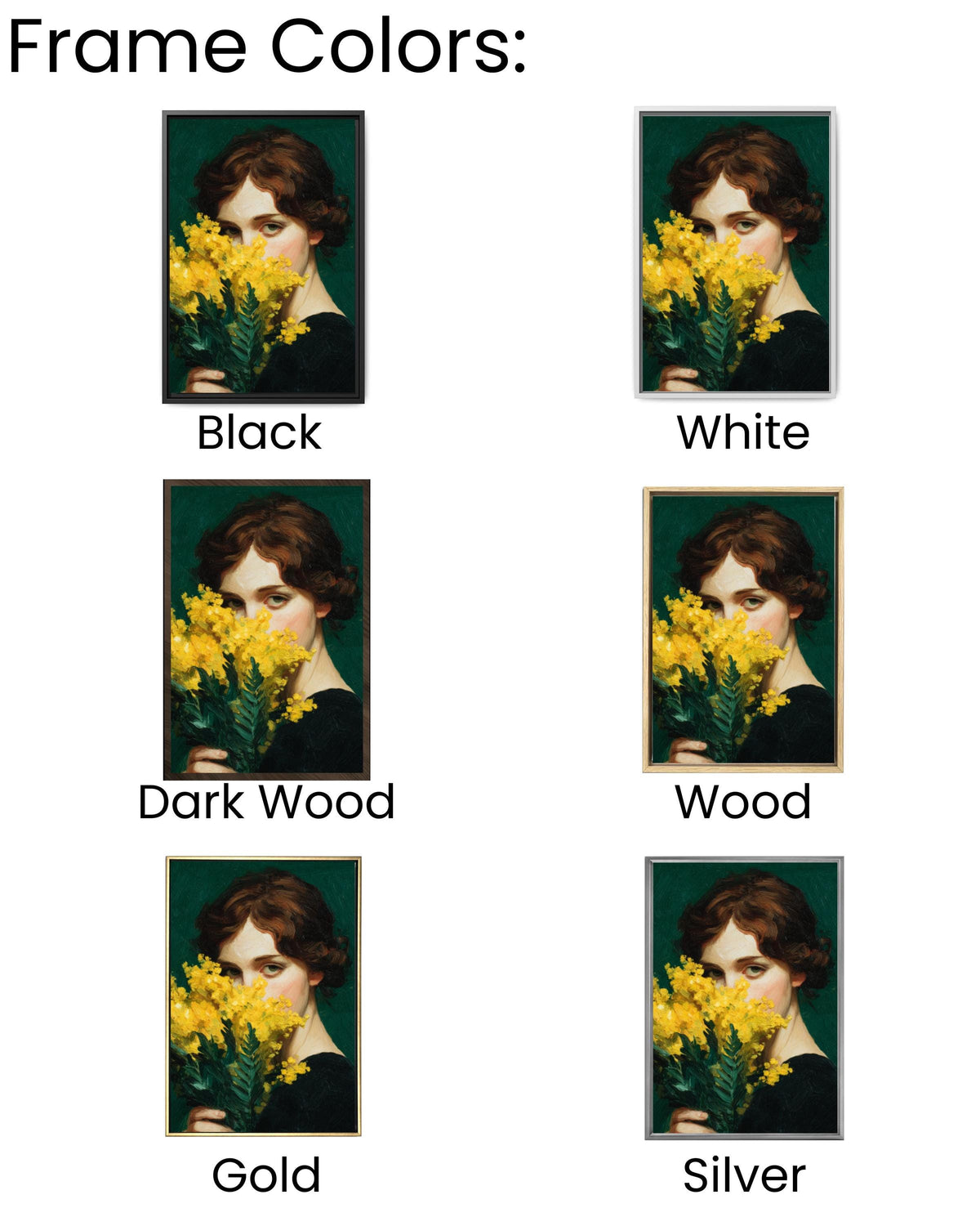 Emerald Green Woman Canvas Print: Japandi Mimosa Botanical Art