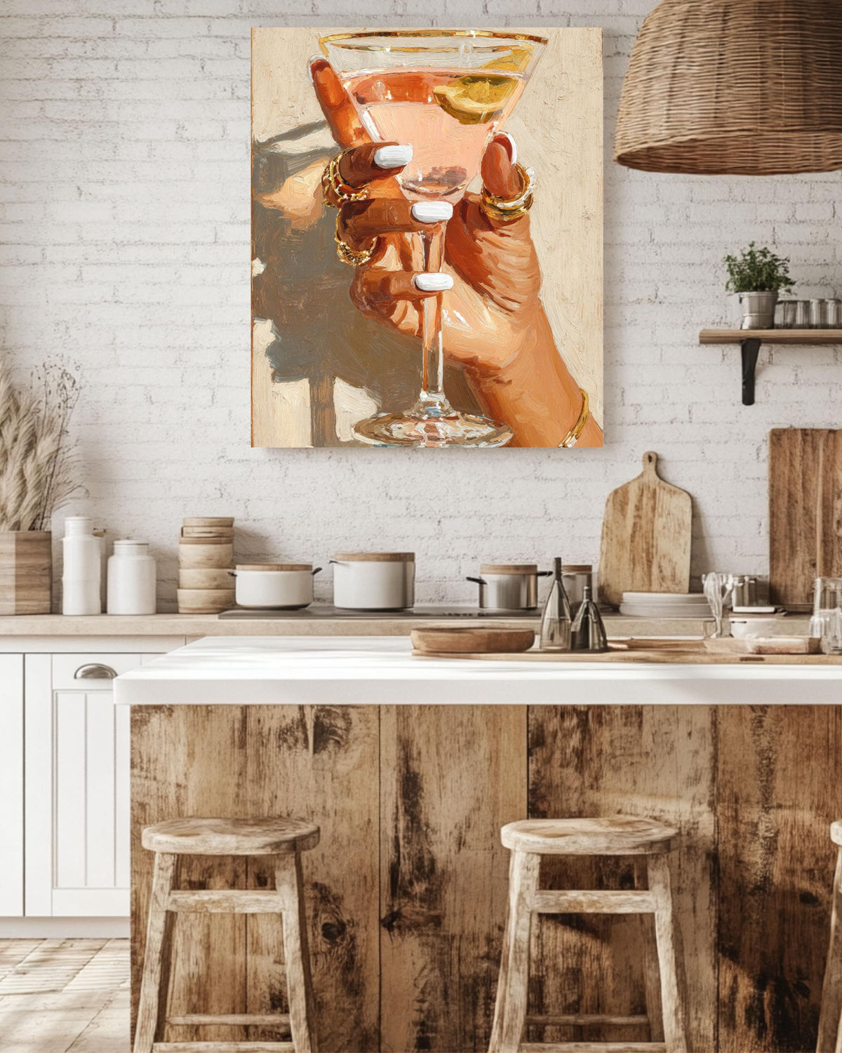 Cocktail Glass Hand Canvas Print: Modern Glam Bar Decor