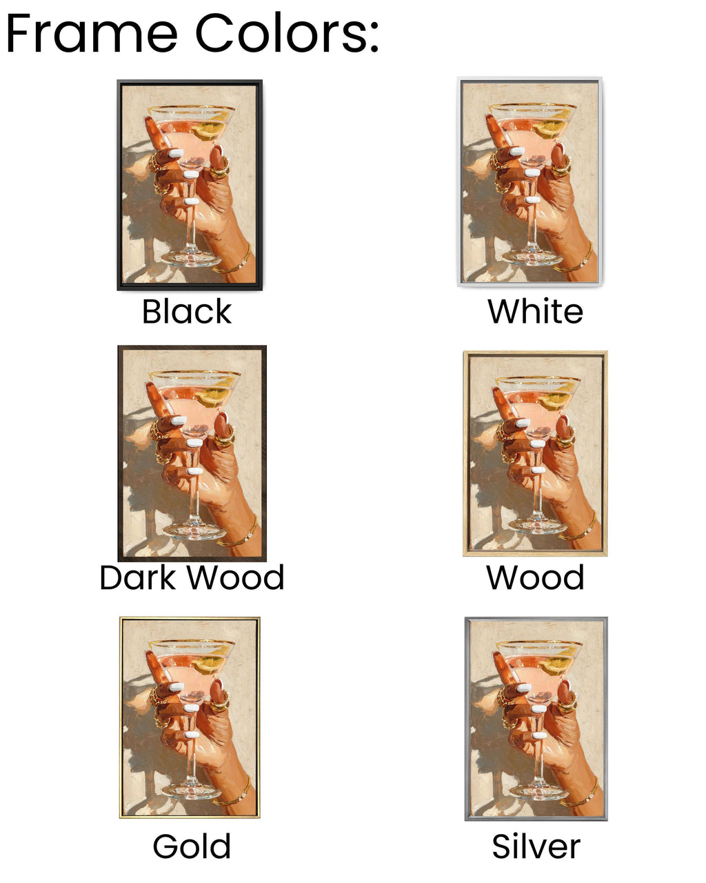 Cocktail Glass Hand Canvas Print: Modern Glam Bar Decor