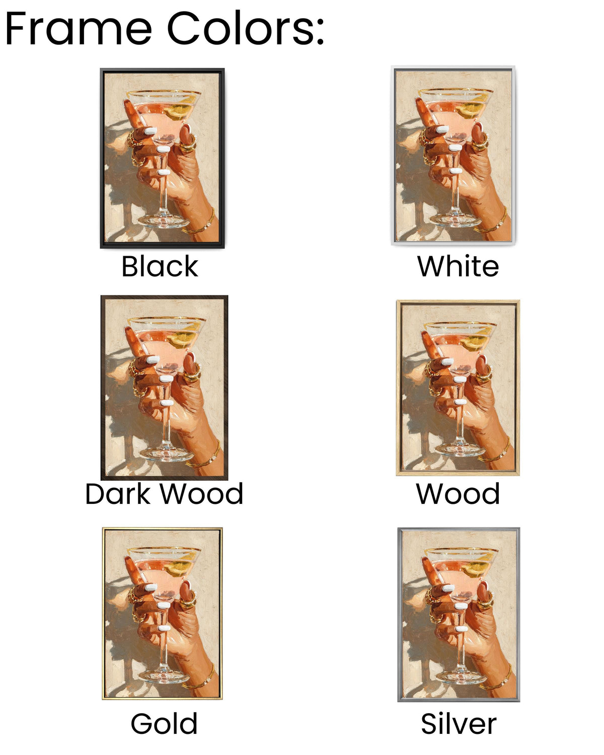 Cocktail Glass Hand Canvas Print: Modern Glam Bar Decor