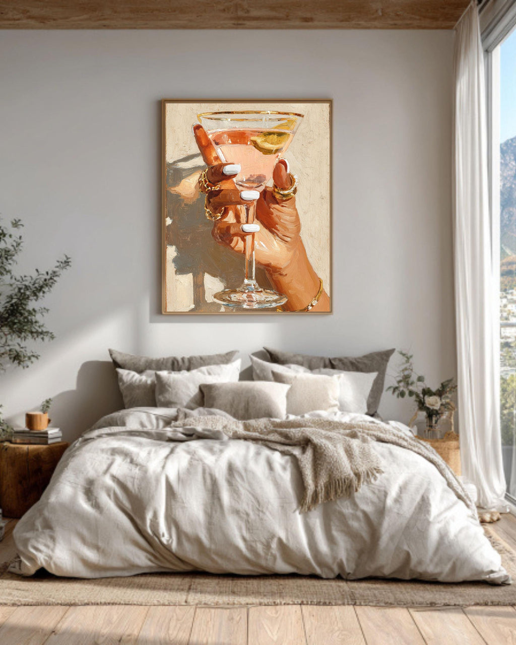 Cocktail Glass Hand Canvas Print: Modern Glam Bar Decor