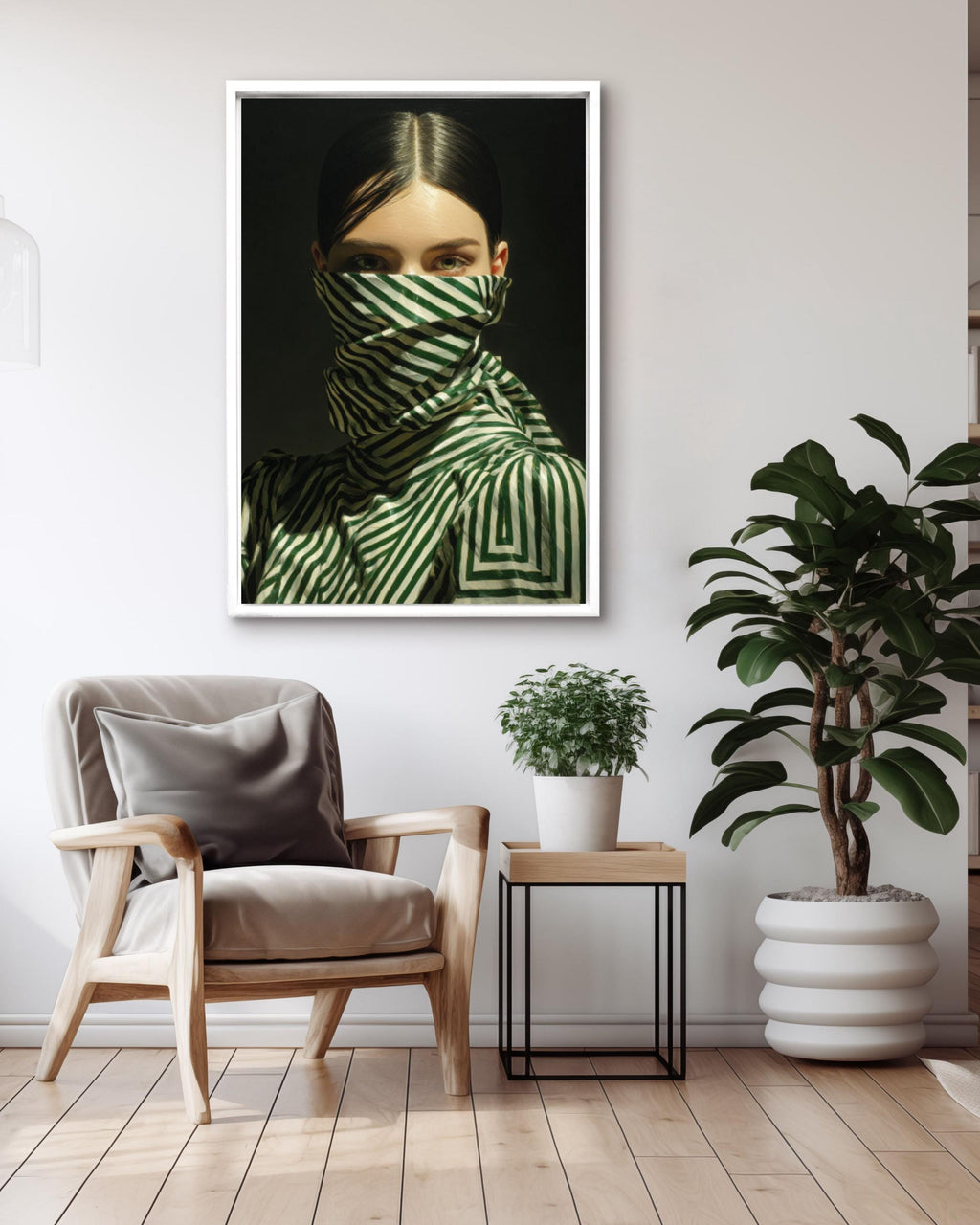 Emerald Green Abstract Woman Canvas Print: Japandi Wall Art