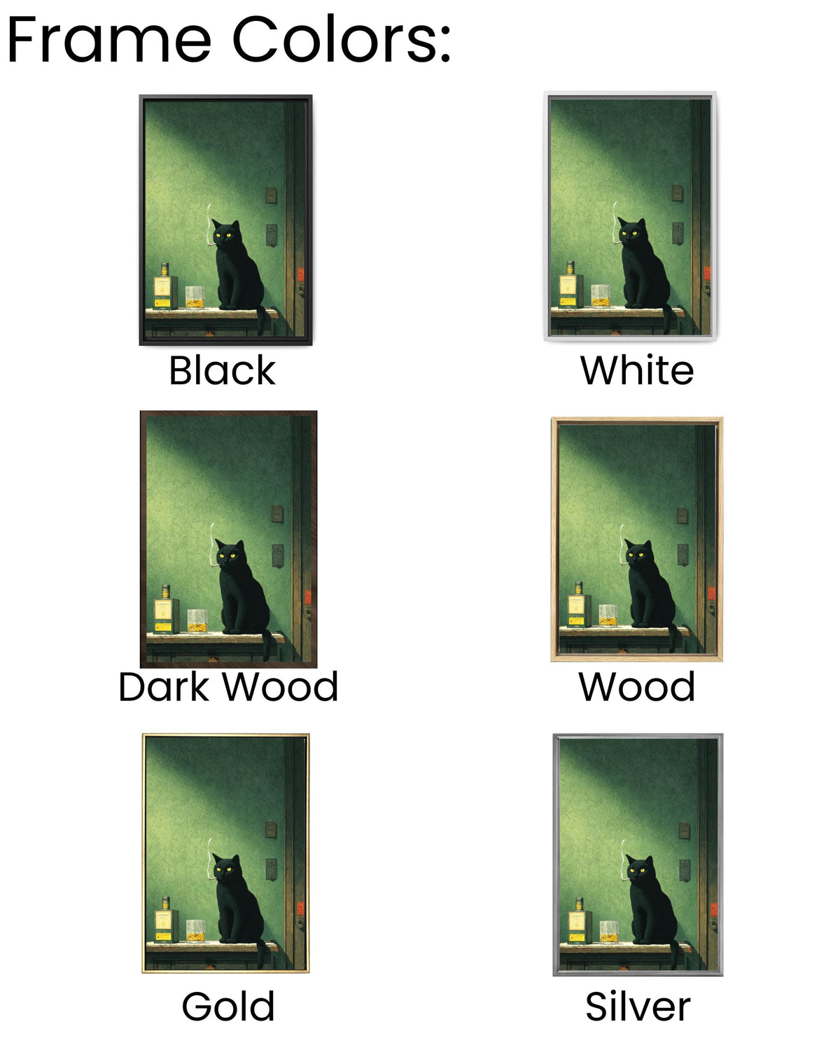 Moody Black Cat Smoking Whiskey Canvas Print, Gothic Bar Art