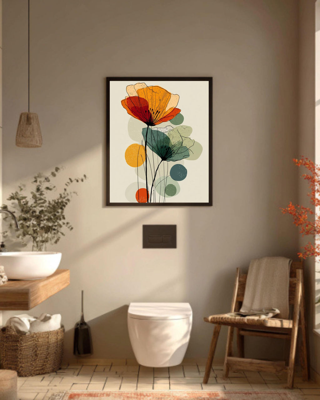 Mid Century Modern Poppy Canvas Print: Abstract Floral Wall Art