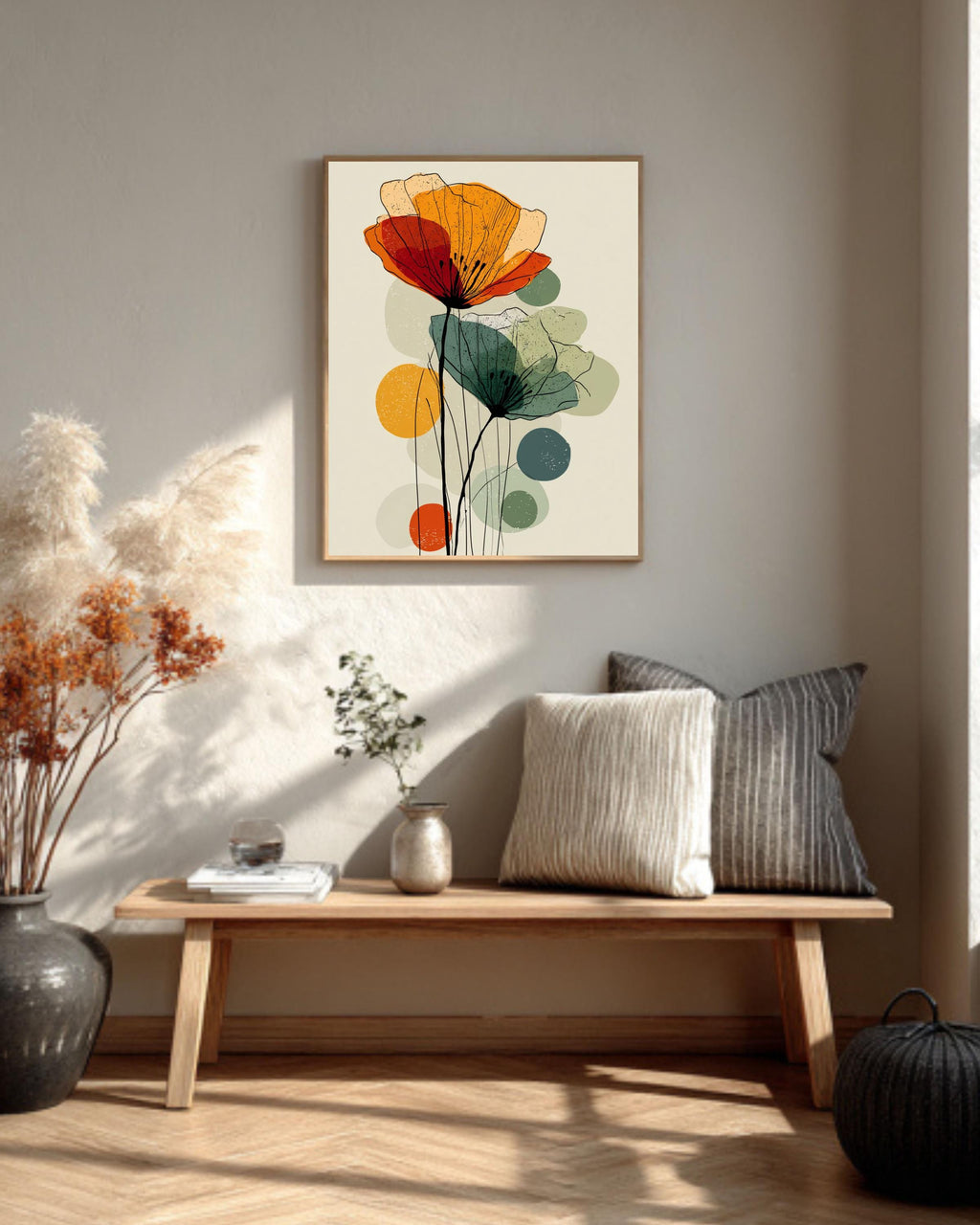 Mid Century Modern Poppy Canvas Print: Abstract Floral Wall Art