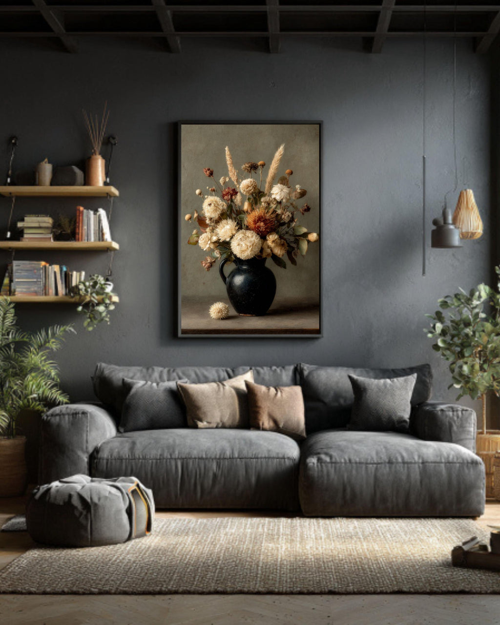 Gothic Autumn Floral Canvas Print: Moody Victorian Still Life