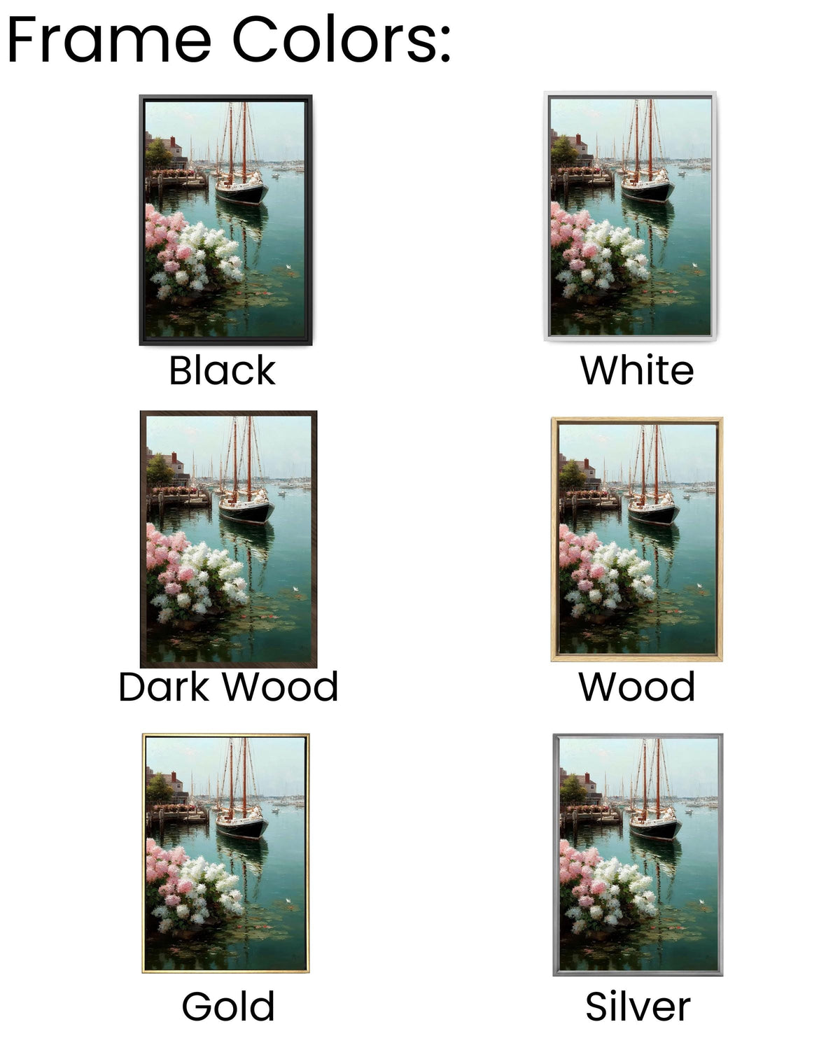 Sailboats and Hydrangeas Coastal Canvas Art: Nautical Beach House Decor