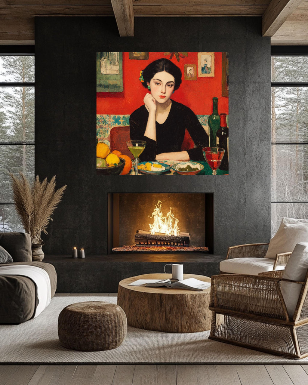 Vintage Abstract Oil Painting Print: Mid-Century Modern Wall Art