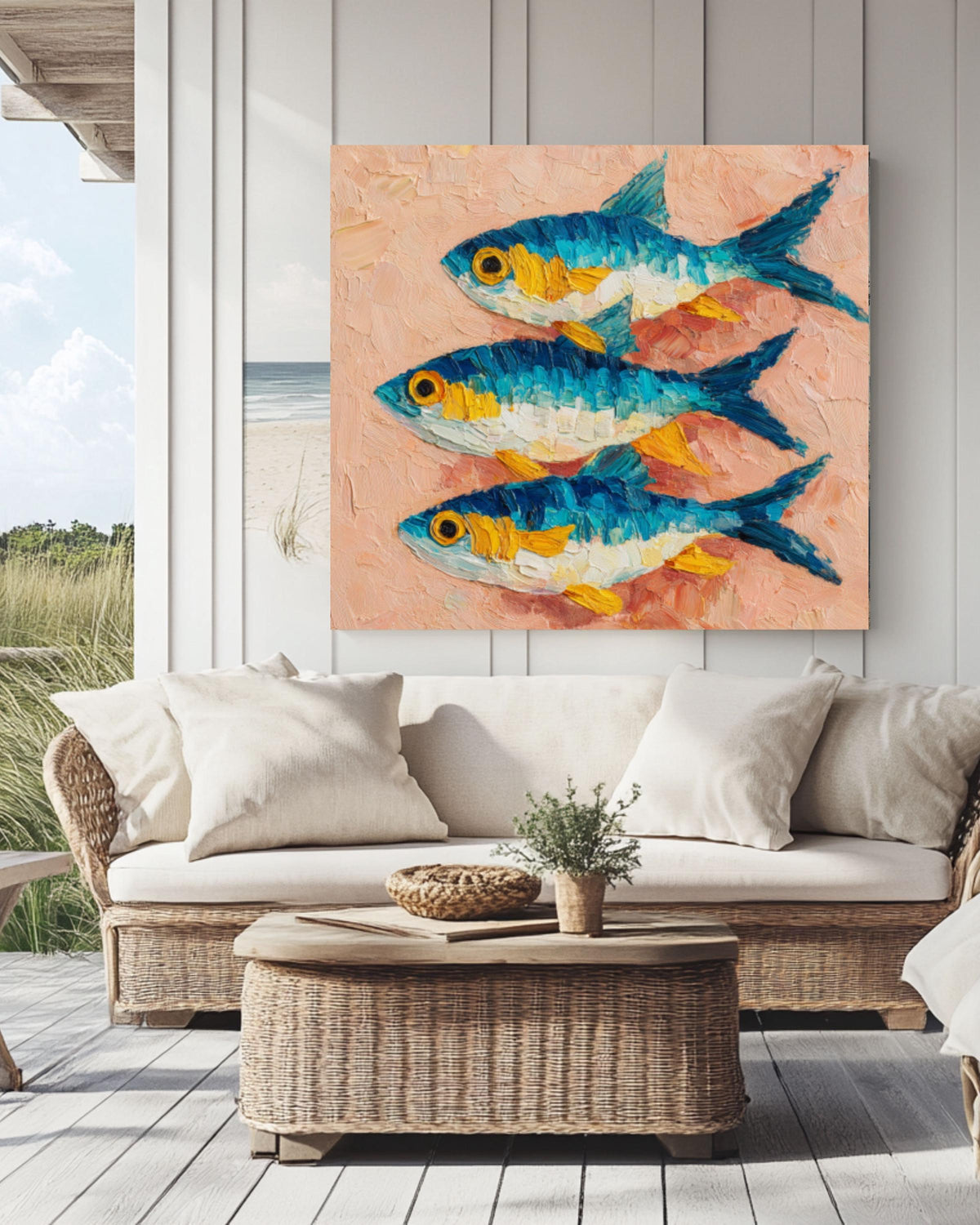 Sardine Oil Painting: Impasto Still Life, Rustic Kitchen Art