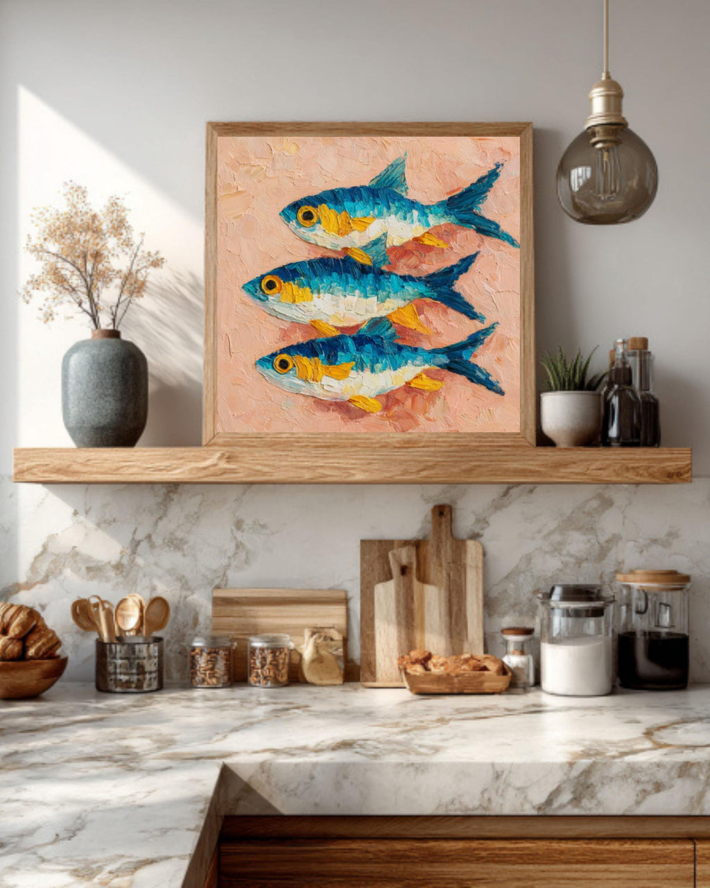 Sardine Oil Painting: Impasto Still Life, Rustic Kitchen Art