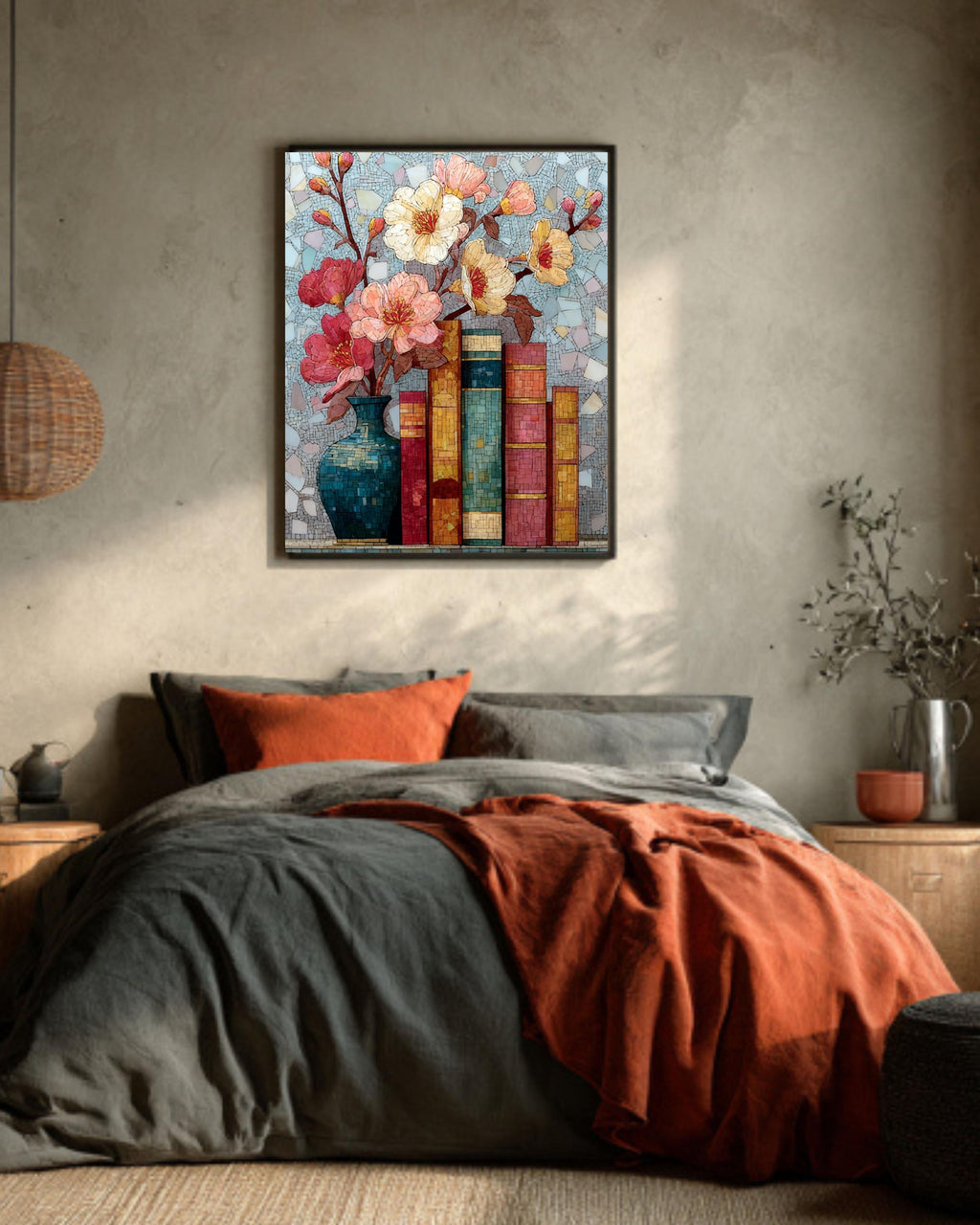 Stained Glass Wildflower Book Canvas Art: Light Academia Floral Decor