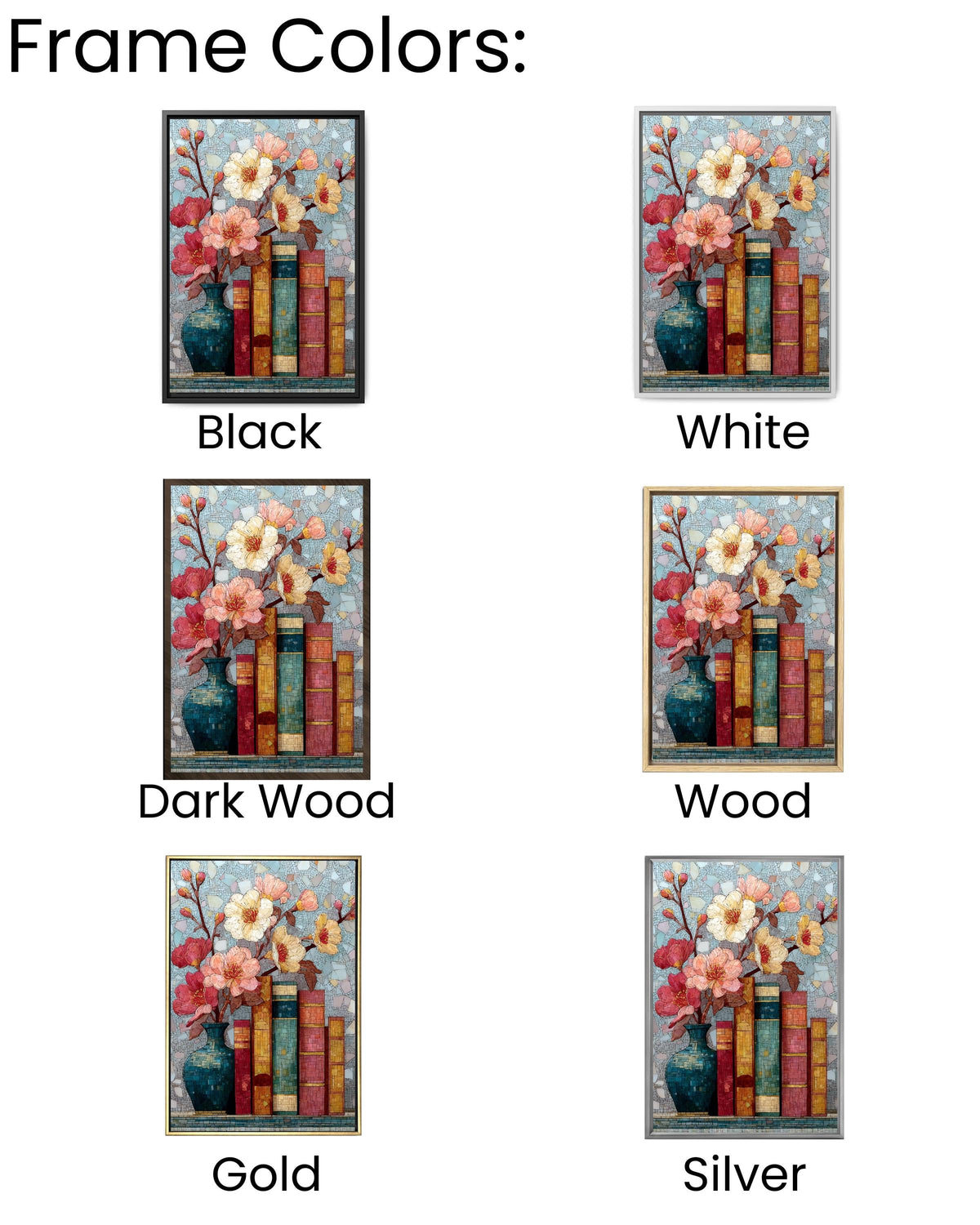 Stained Glass Wildflower Book Canvas Art: Light Academia Floral Decor