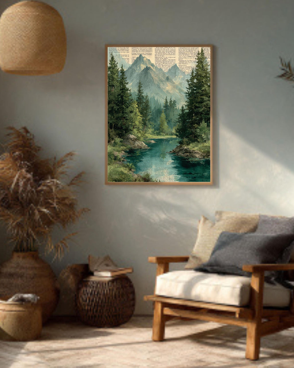 Mountain Landscape Canvas Print: Rustic Pine Tree Forest Wall Art