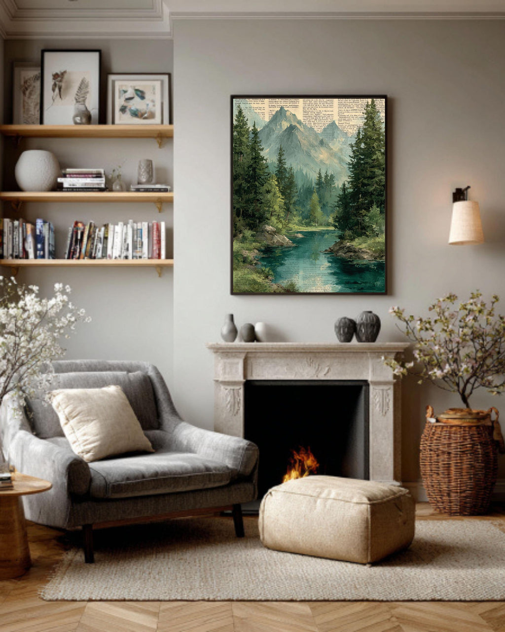 Mountain Landscape Canvas Print: Rustic Pine Tree Forest Wall Art