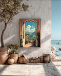 Italian Balcony Canvas Print: Mediterranean Lake View Wall Art