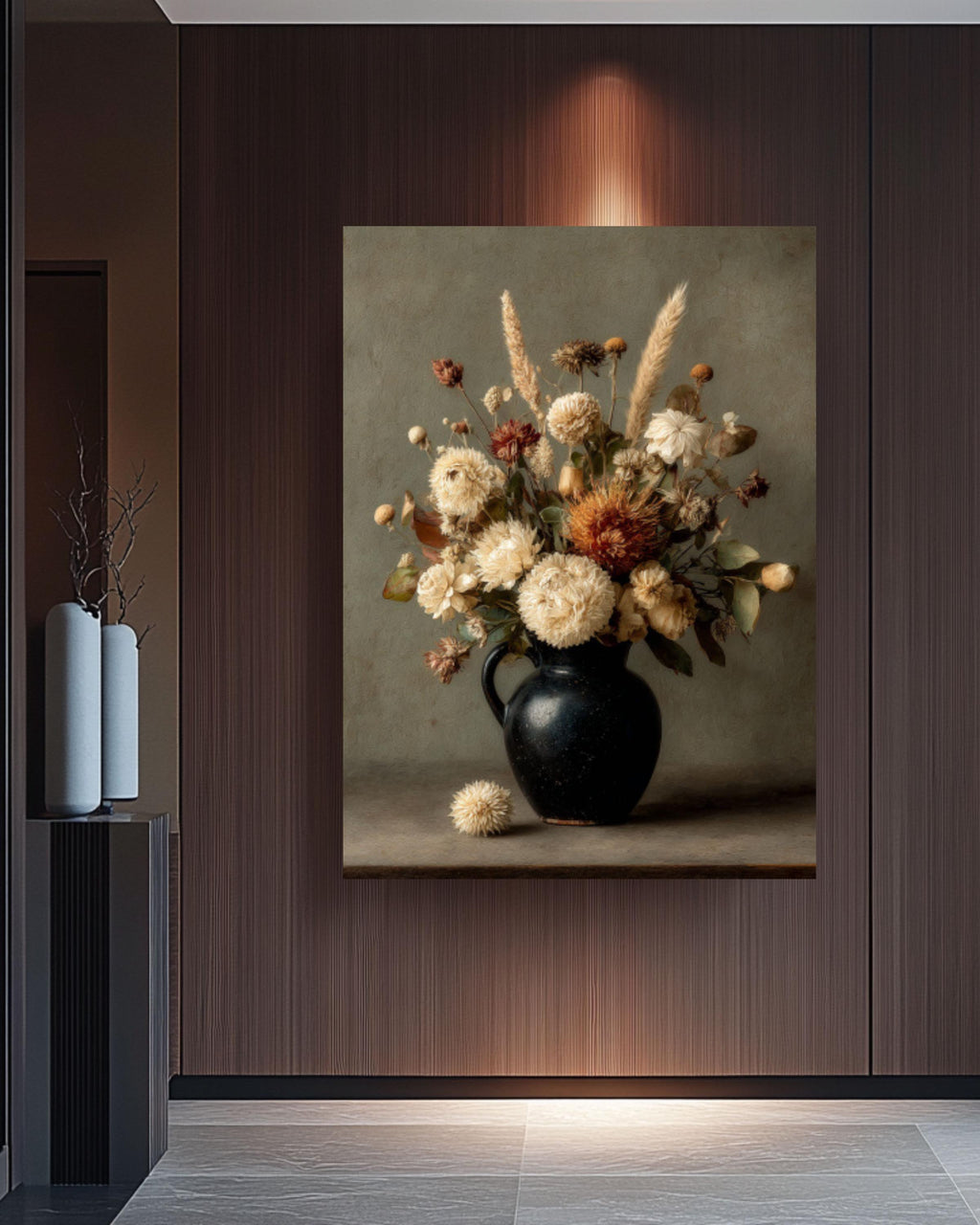Gothic Autumn Floral Canvas Print: Moody Victorian Still Life