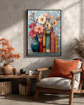Stained Glass Wildflower Book Canvas Art: Light Academia Floral Decor