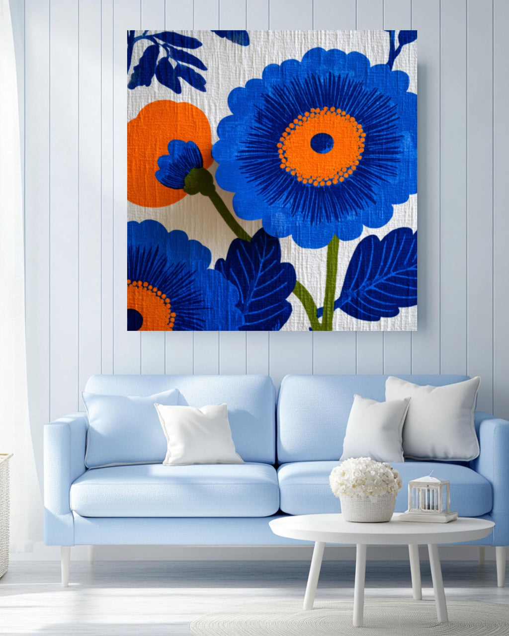 Retro Floral Canvas Wall Art: Mid-Century Modern Botanical Print