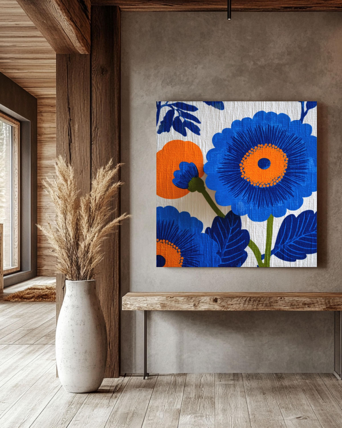 Retro Floral Canvas Wall Art: Mid-Century Modern Botanical Print