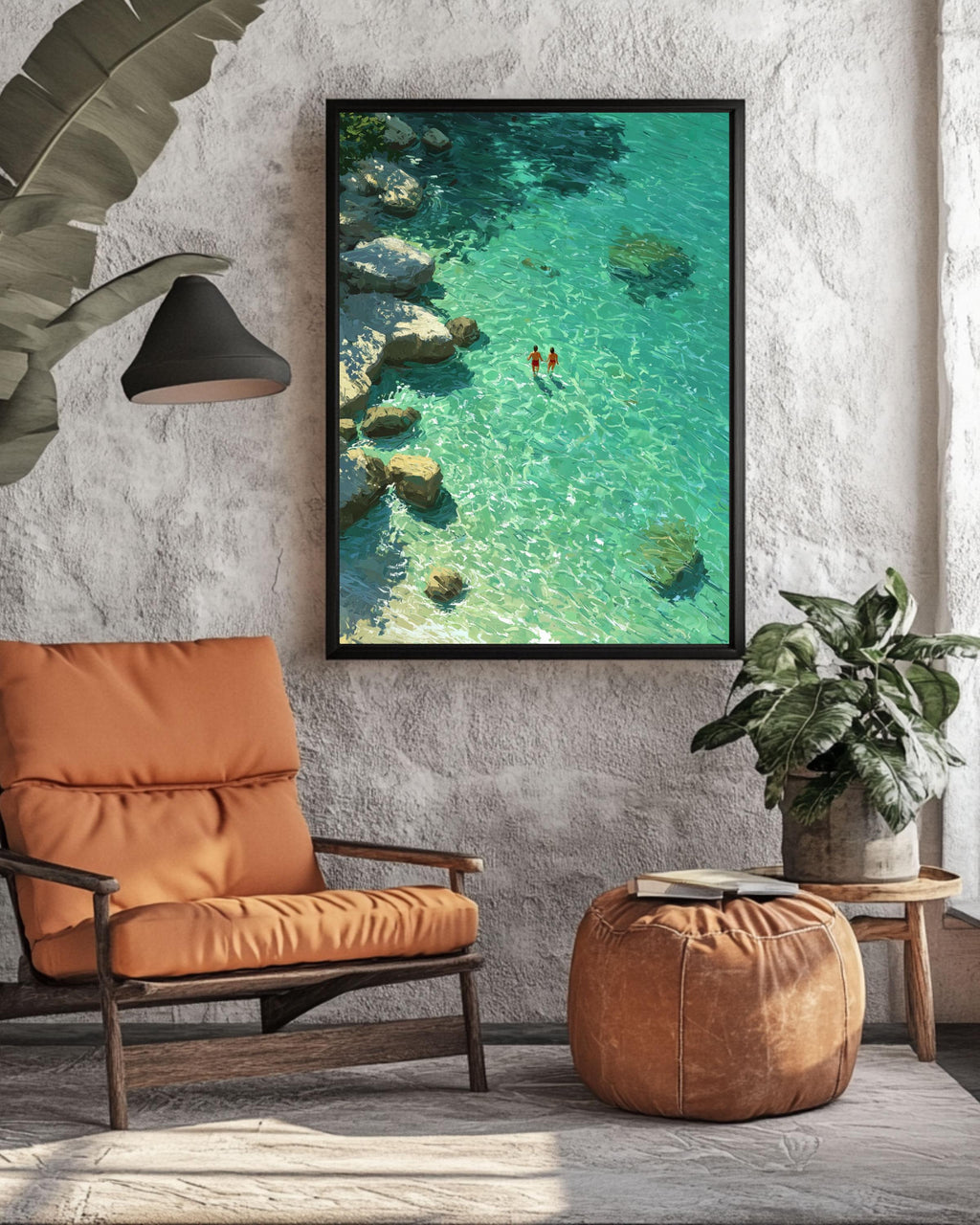 Green Abstract Oil Painting Print: Turquoise Swimming Artwork