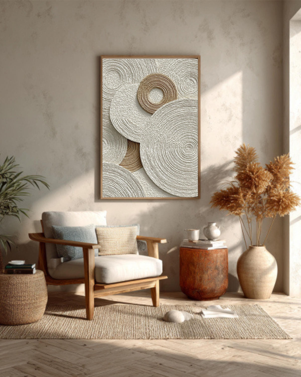 Beige Textured 3D Abstract Inspired Canvas Art: Modern Minimalist Decor