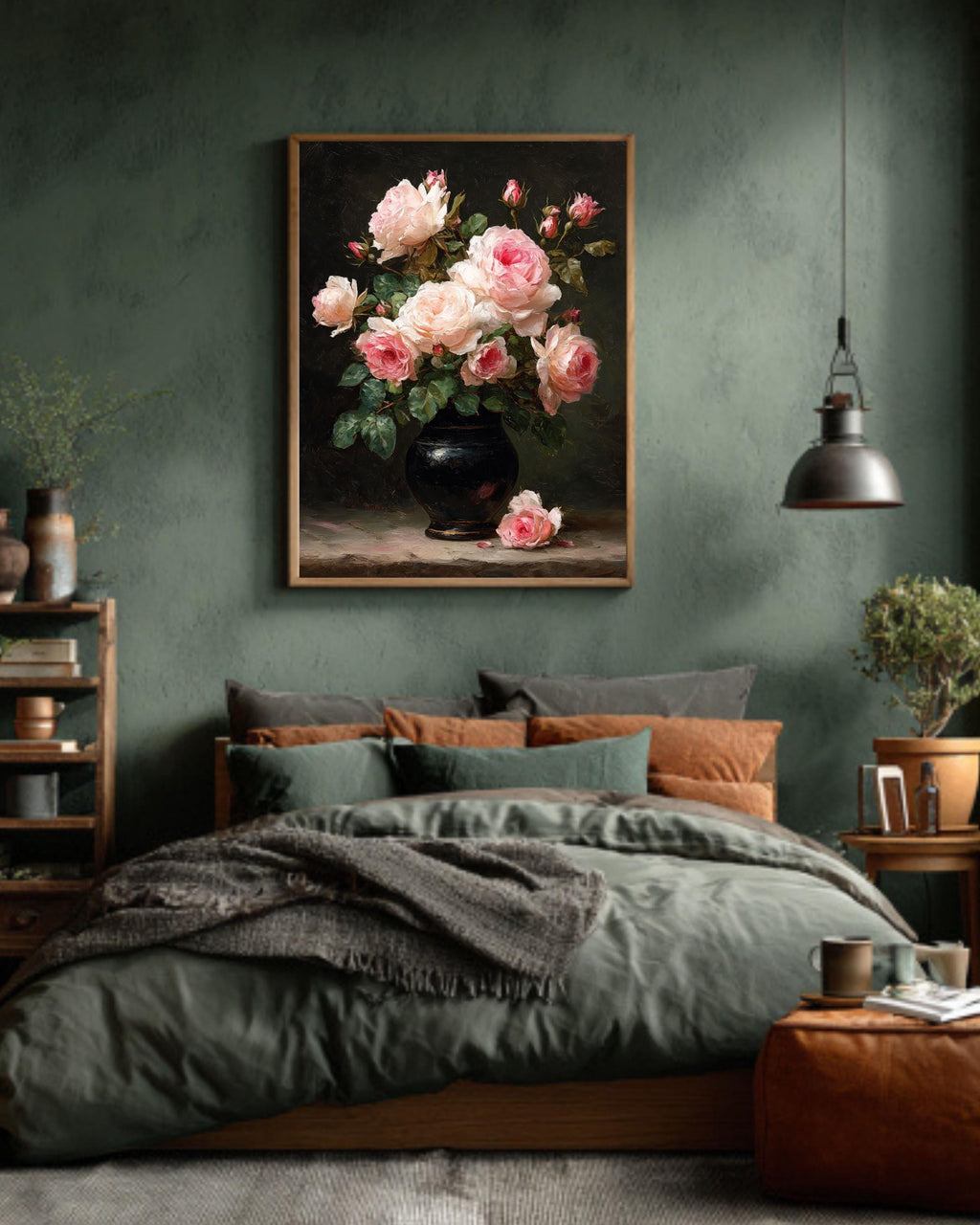 Moody Pink Peonies Canvas Print: Vintage Floral Wall Art
