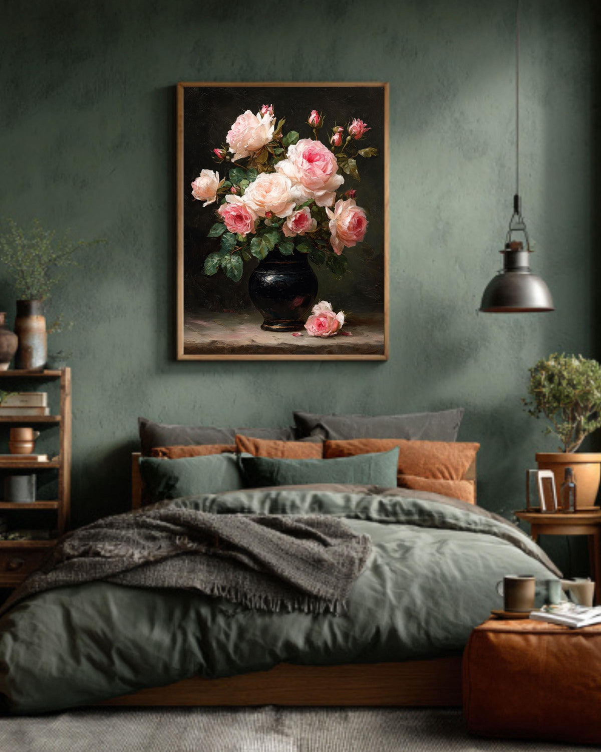 Moody Pink Peonies Canvas Print: Vintage Floral Wall Art