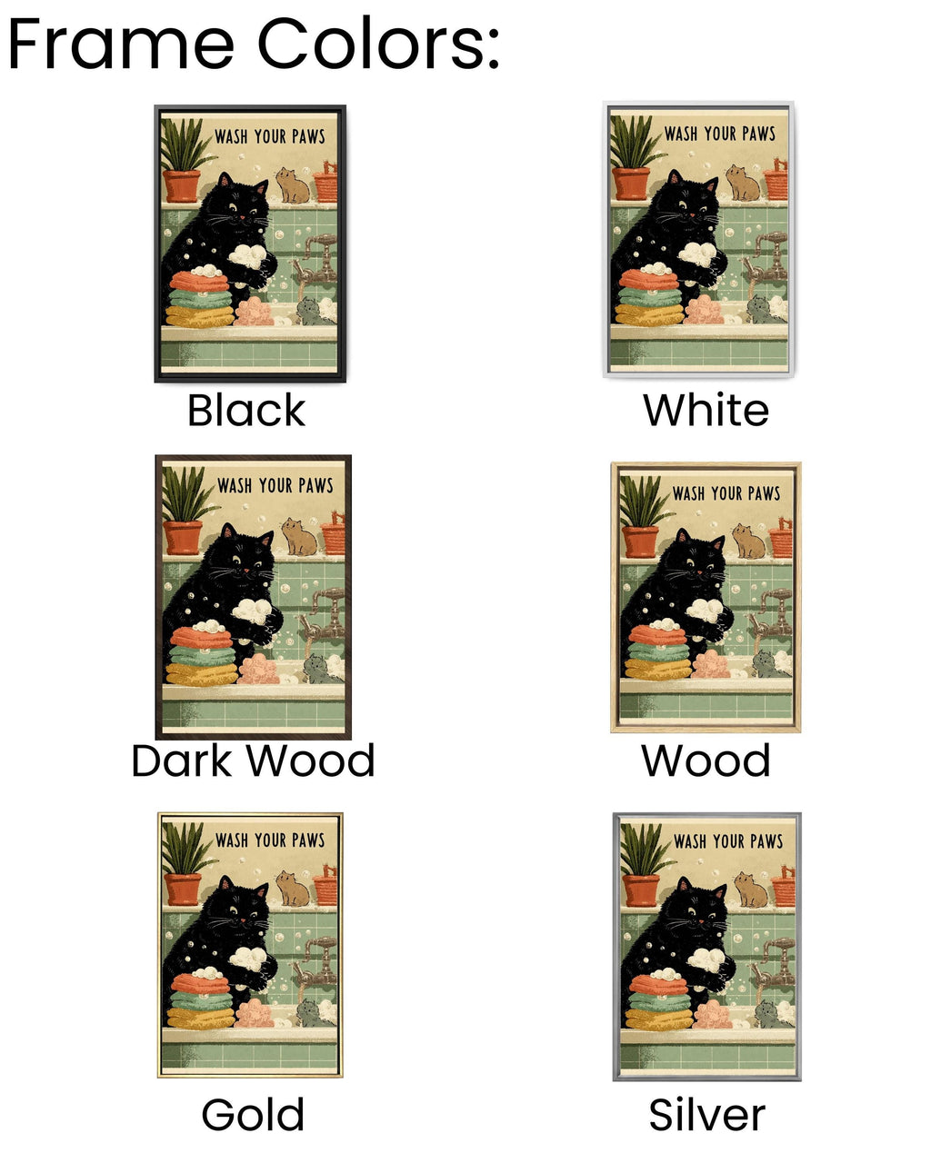 Wash Your Paws Cat Print: Kawaii Bathroom Wall Art