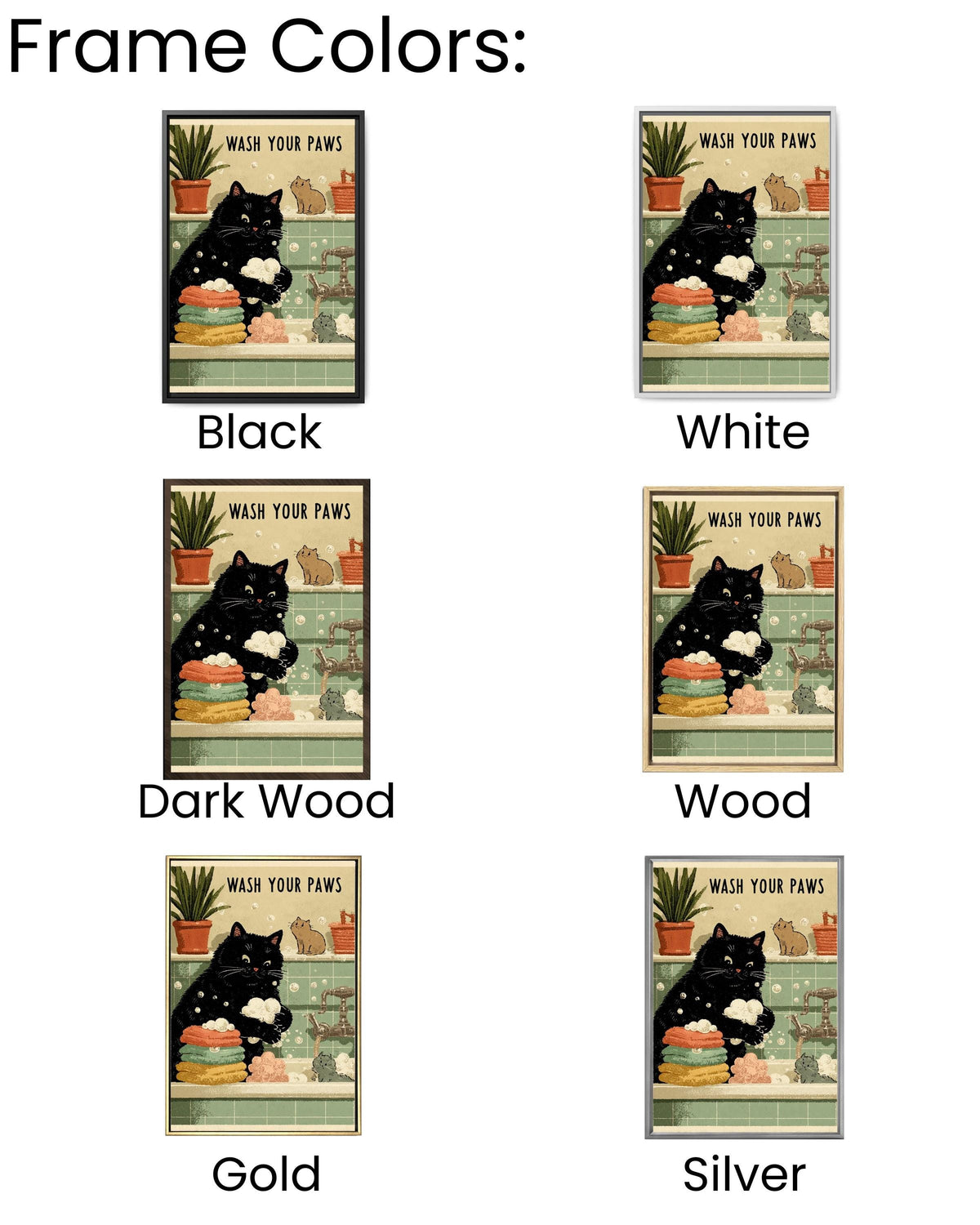 Wash Your Paws Cat Print: Kawaii Bathroom Wall Art