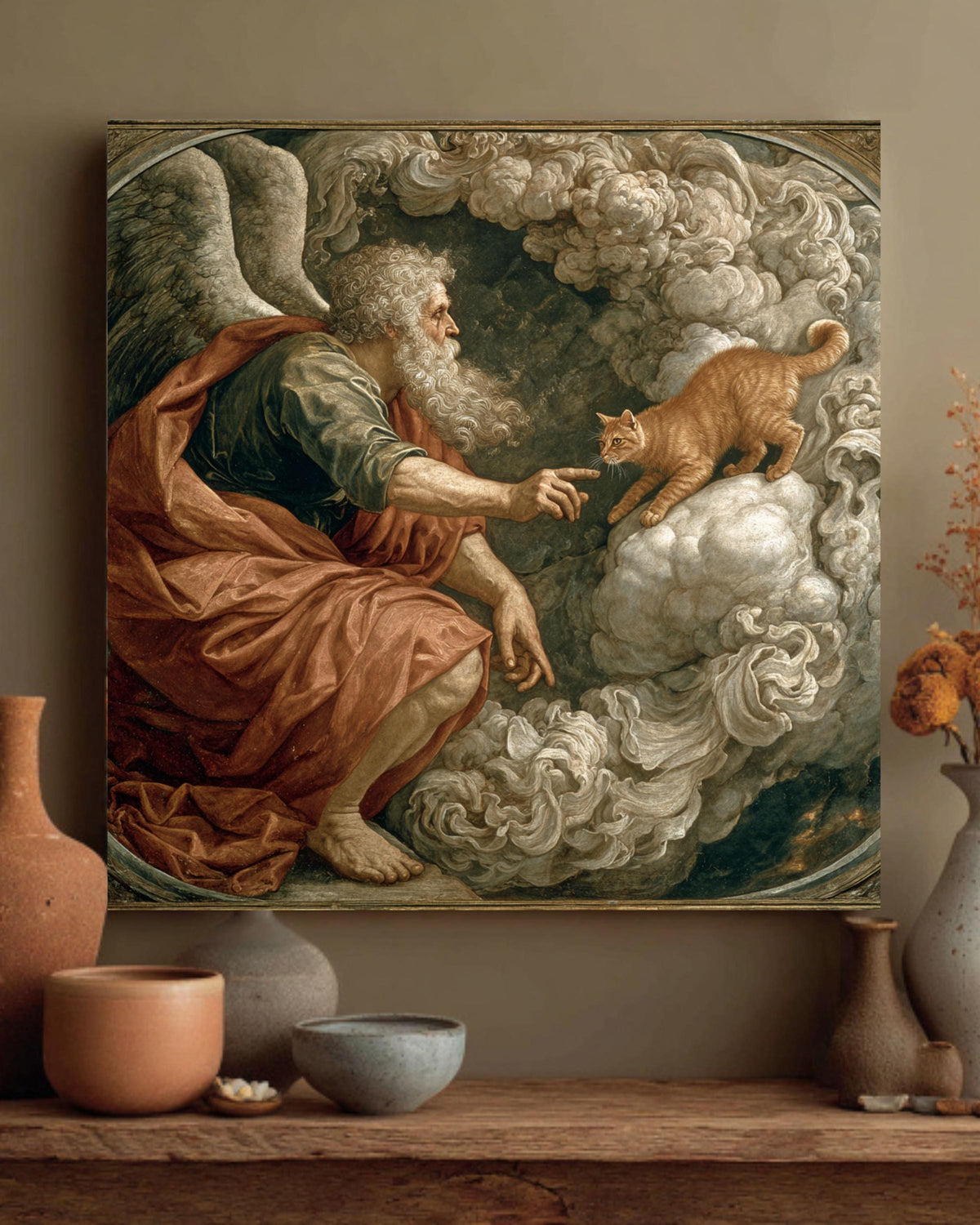 Funny Cat Renaissance Meme Art Print: Humorous Pet Lover Decor