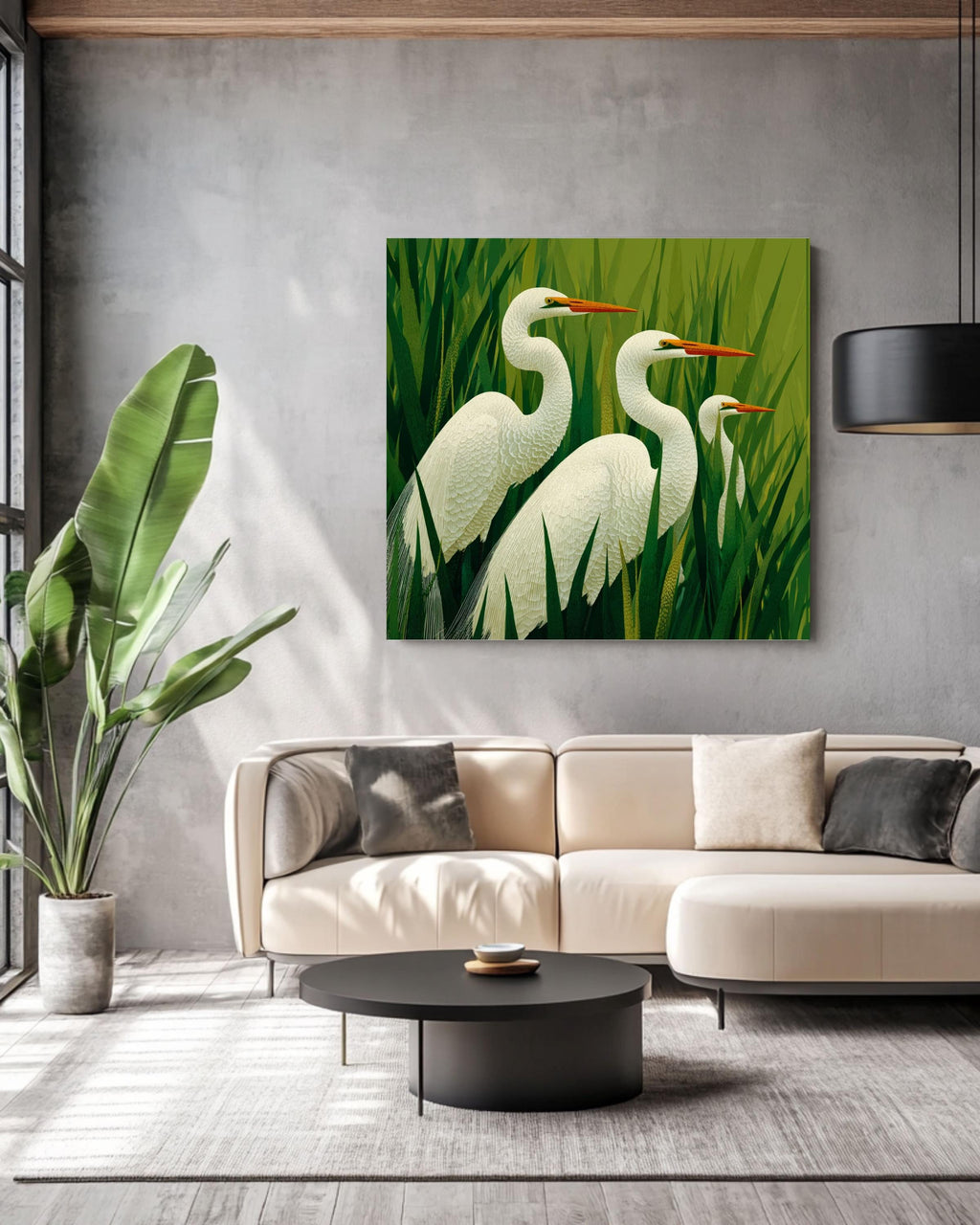 Egrets Art Print | Modern Bird Wall Art | Coastal Nature Canvas | Elegant Minimalist Home Decor