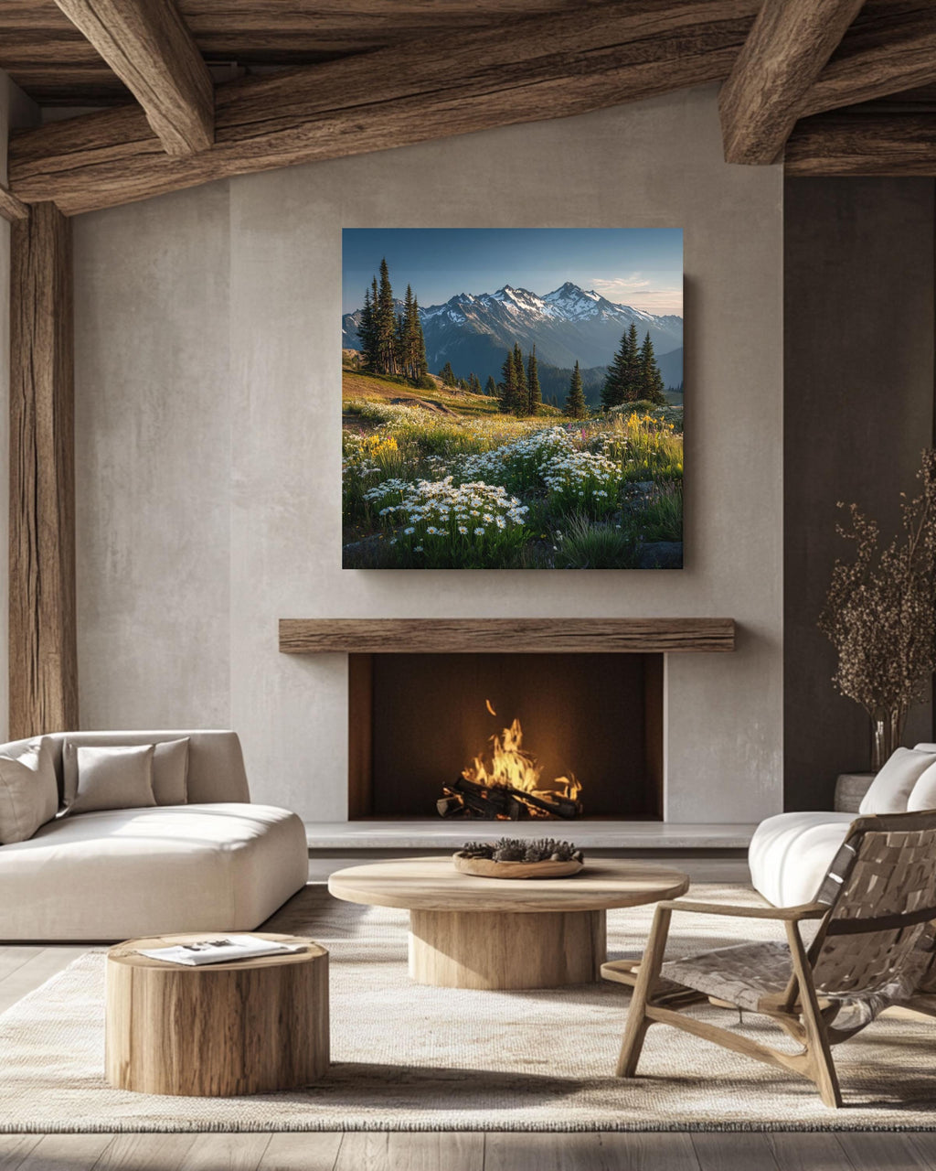 Alpine Meadow Canvas Print: Mountain Wildflowers Landscape Wall Art