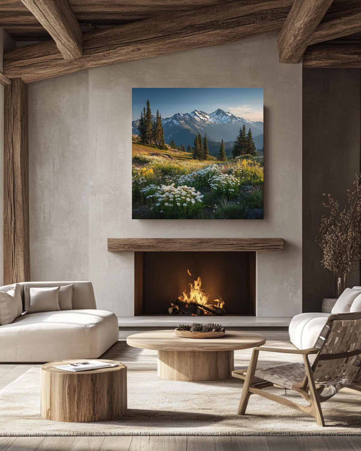 Alpine Meadow Canvas Print: Mountain Wildflowers Landscape Wall Art