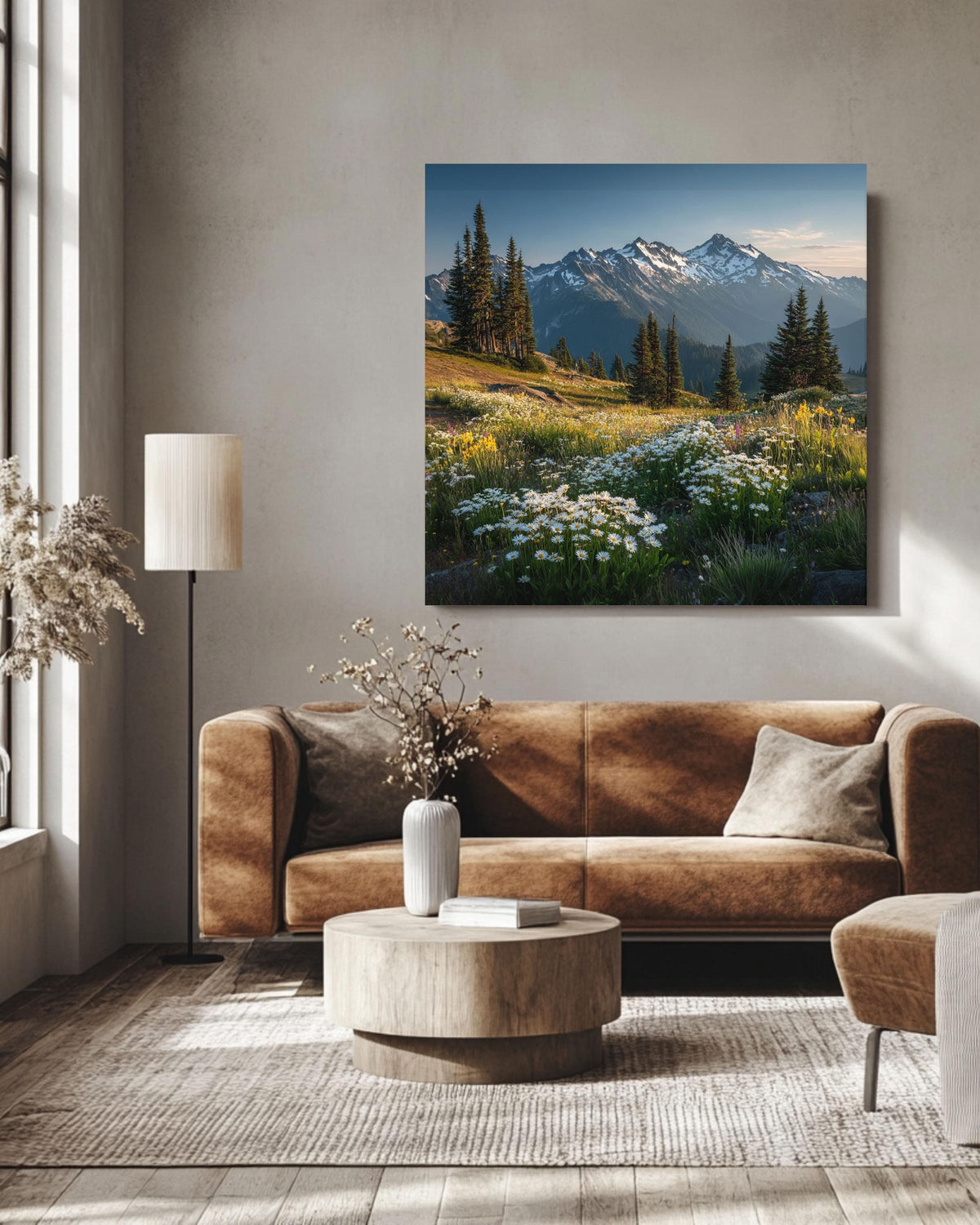 Alpine Meadow Canvas Print: Mountain Wildflowers Landscape Wall Art
