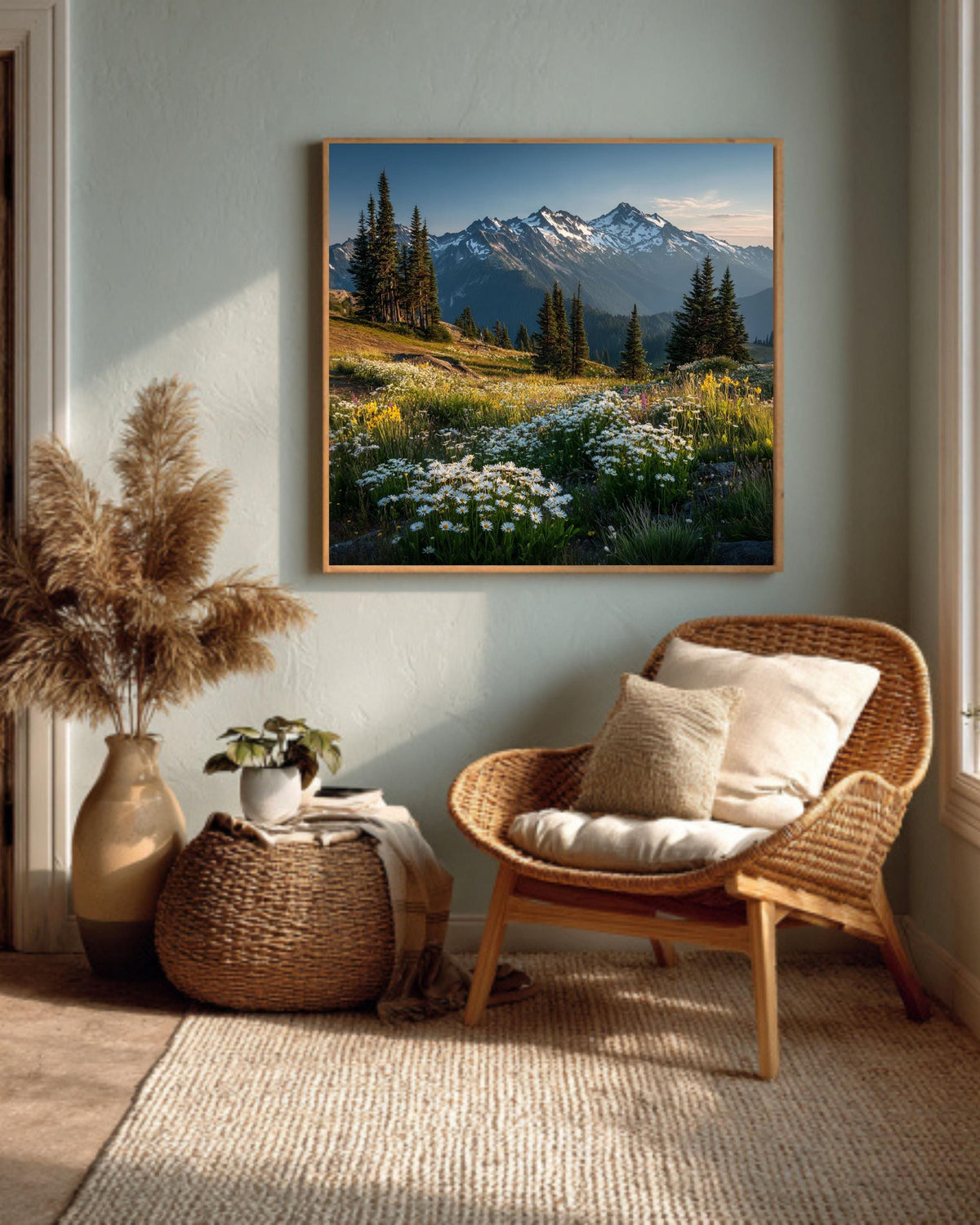 Alpine Meadow Canvas Print: Mountain Wildflowers Landscape Wall Art