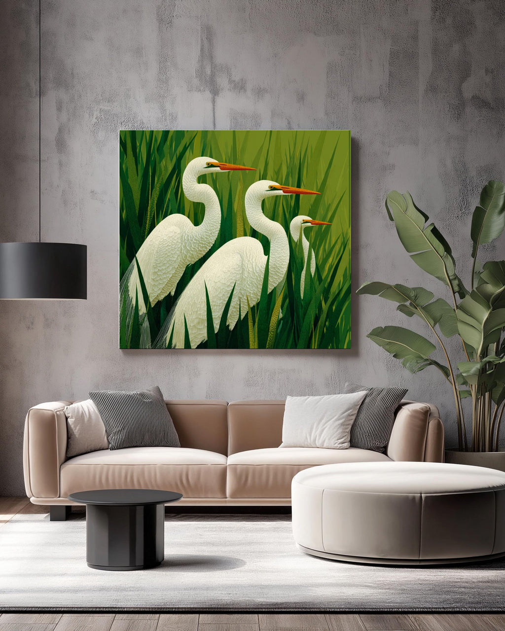 Egrets Art Print | Modern Bird Wall Art | Coastal Nature Canvas | Elegant Minimalist Home Decor
