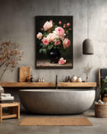 Moody Pink Peonies Canvas Print: Vintage Floral Wall Art