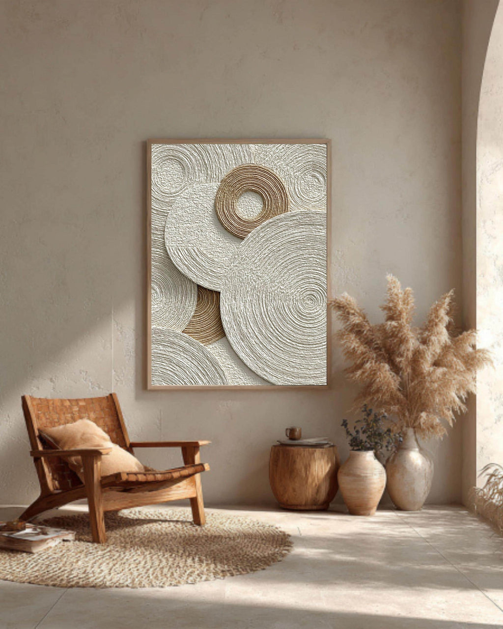 Beige Textured 3D Abstract Inspired Canvas Art: Modern Minimalist Decor