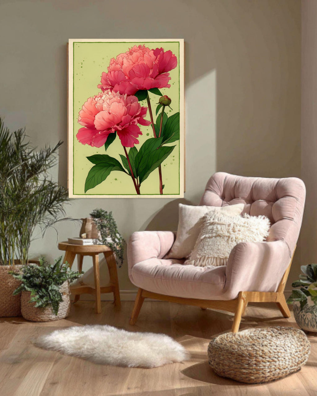 Peony Canvas Print: Modern Floral Illustration, Gallery Wall Art