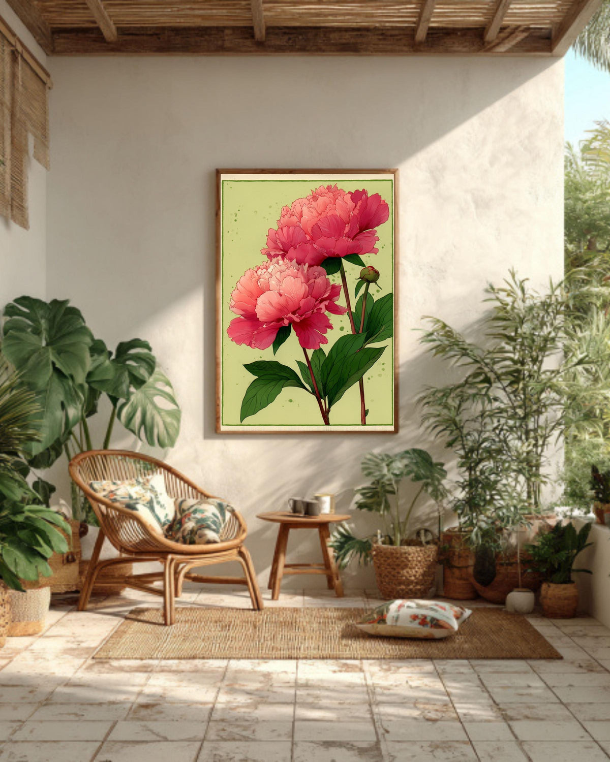 Peony Canvas Print: Modern Floral Illustration, Gallery Wall Art