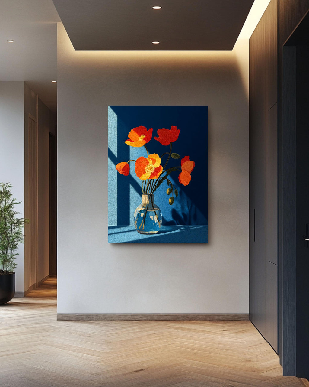 Poppies Bouquet Canvas Art Print, Minimal Floral Window Design