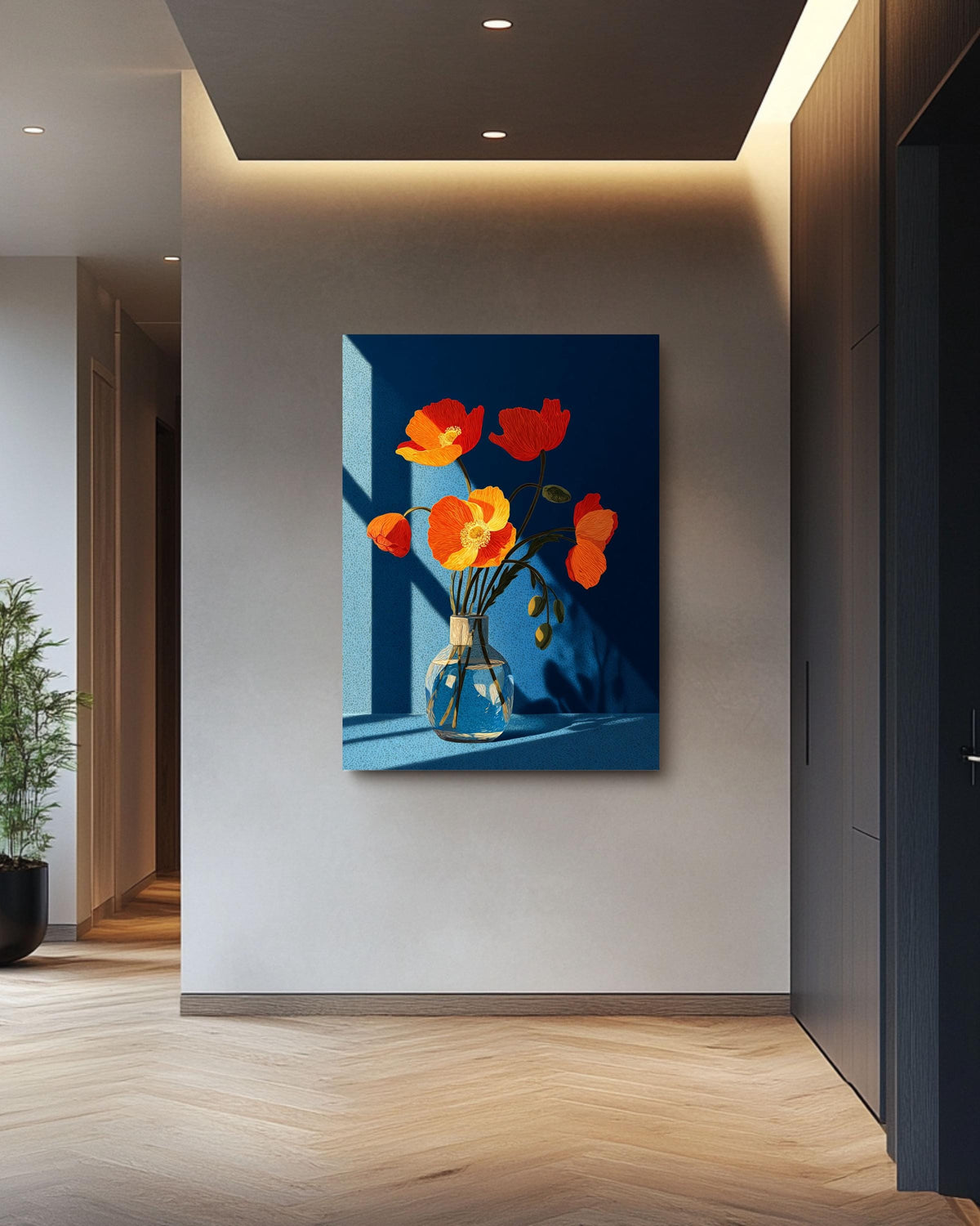 Poppies Bouquet Canvas Art Print, Minimal Floral Window Design