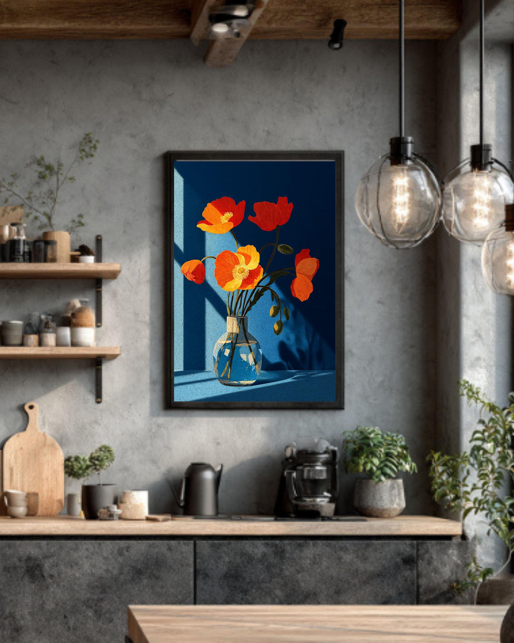 Poppies Bouquet Canvas Art Print, Minimal Floral Window Design