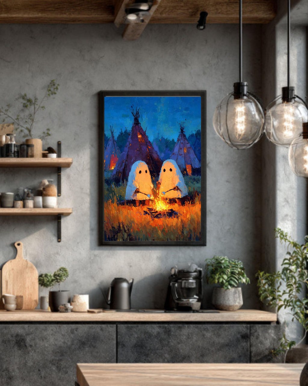 Camping Ghosts Gothic Vintage Style Spooky Whimsical Dark Academia Romantic Halloween Art