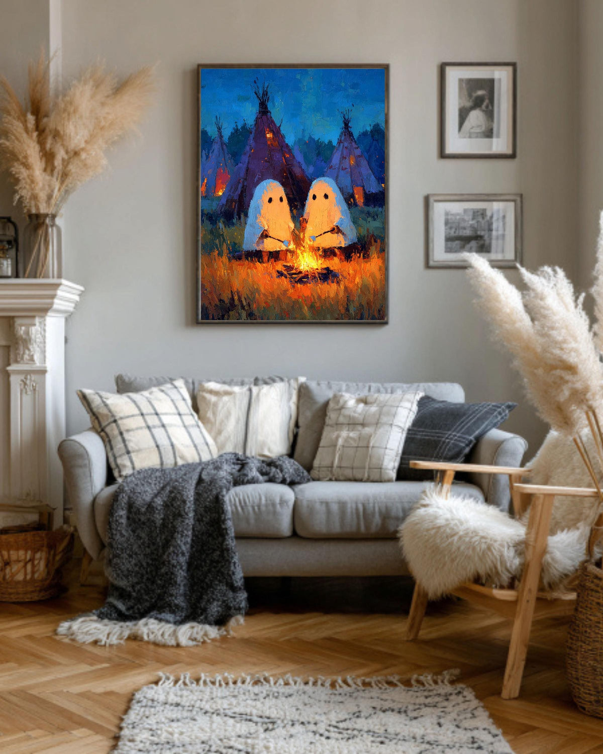 Camping Ghosts Gothic Vintage Style Spooky Whimsical Dark Academia Romantic Halloween Art