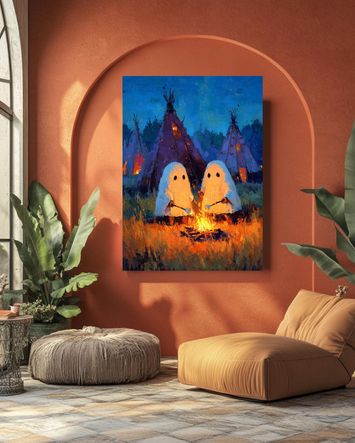 Camping Ghosts Gothic Vintage Style Spooky Whimsical Dark Academia Romantic Halloween Art